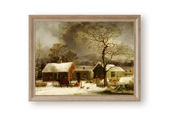 Antique winter season art print Vintage New England farm art | Etsy | Etsy (US)