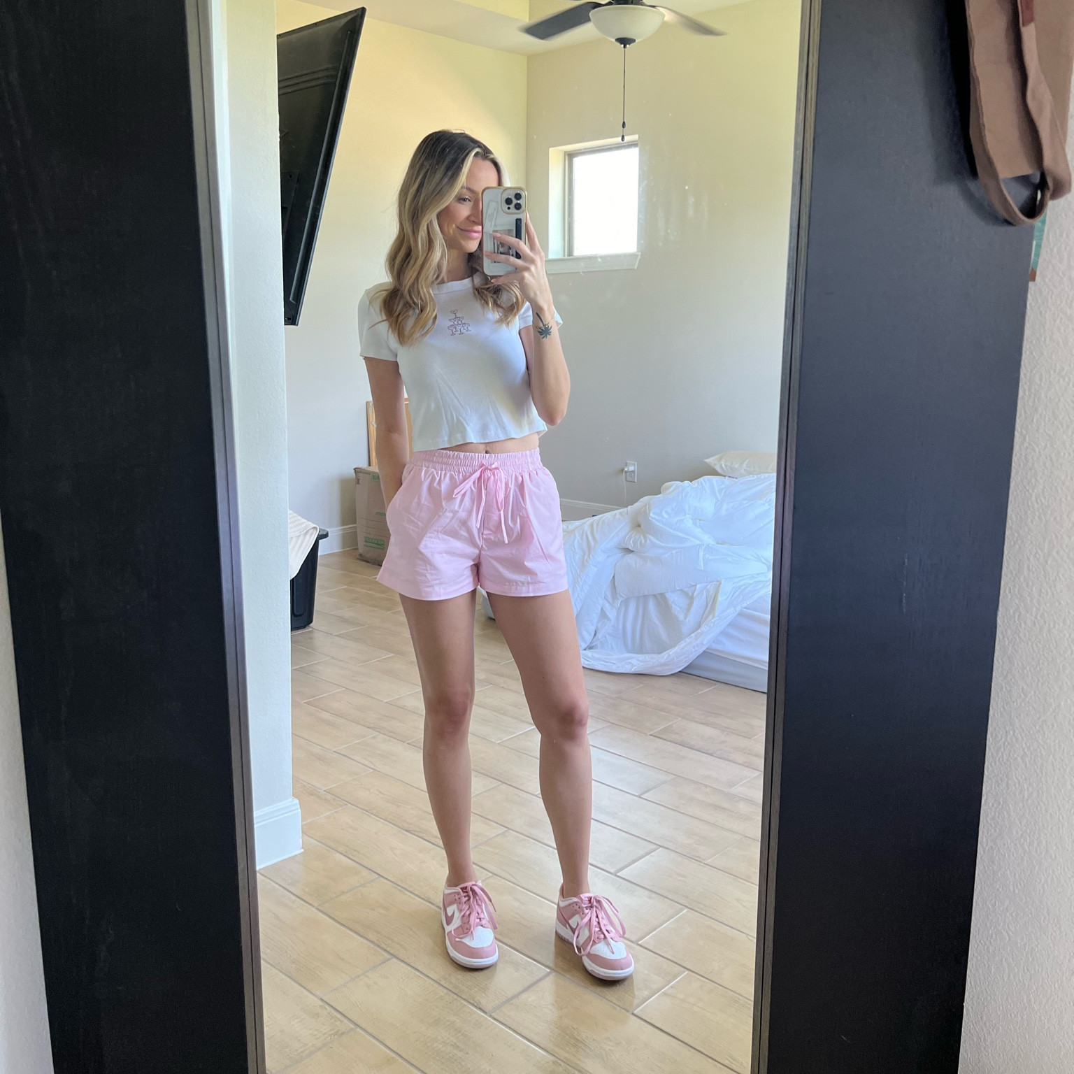 Shorts on sale for Memorial Day! Shirt and shoes sold out but linking similar shirt. Dunks are pink velvet! 

#LTKSaleAlert #LTKFindsUnder100 #LTKShoeCrush