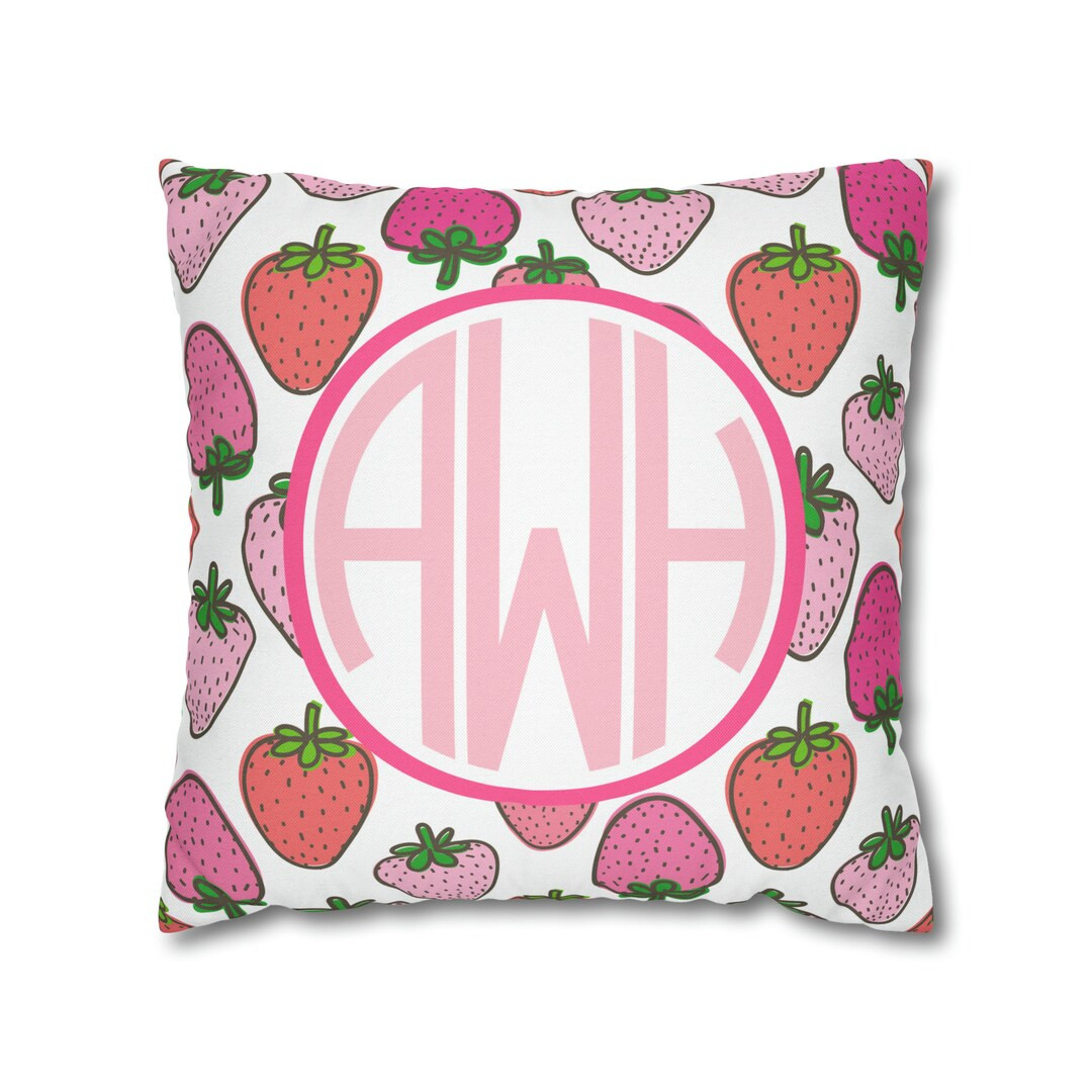 Monogram Pillow, Strawberry Pillow, Strawberry Decor, Monogram Throw Pillow, Preppy Room Decor, P... | Etsy (US)