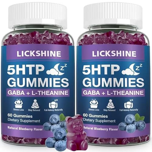 2 Pack 300MG 5-HTP GABA Sleep Supplement Gummies with 200mg L-Theanine Supplement for Brain, Mood Stabilizer and Sleep Support, Melatonin-Free, Omega 3-6-9 for Natural Zzzs, Blueberry Flavor | Amazon (US)
