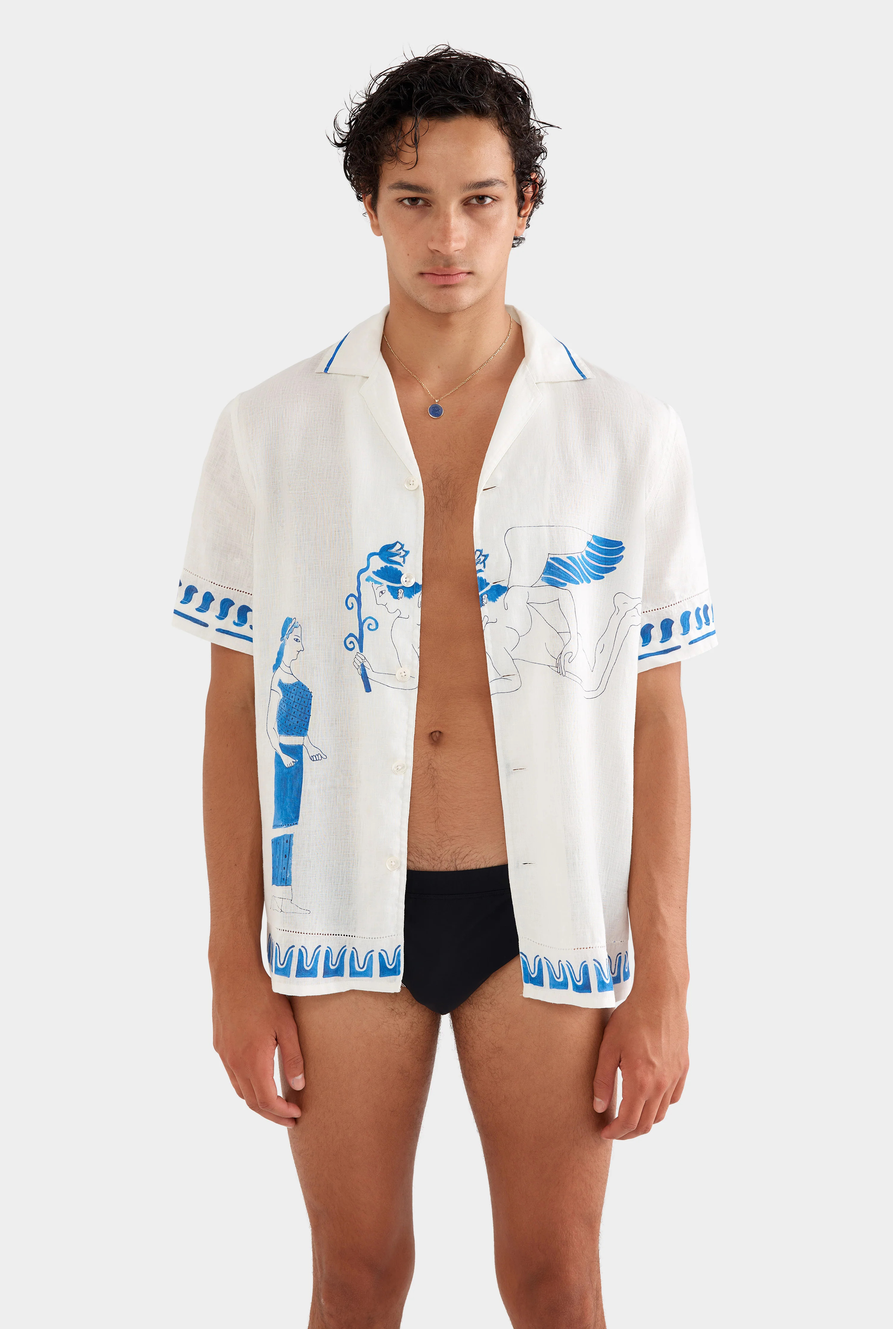 Printed Linen Camp Collar Shirt | Venroy AU