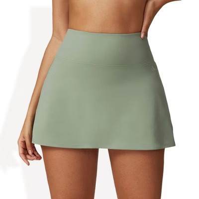 Anna-Kaci Active Women's High Waist Athletic Skort with Built-In Shorts and Side Slit - Large, Green | Target