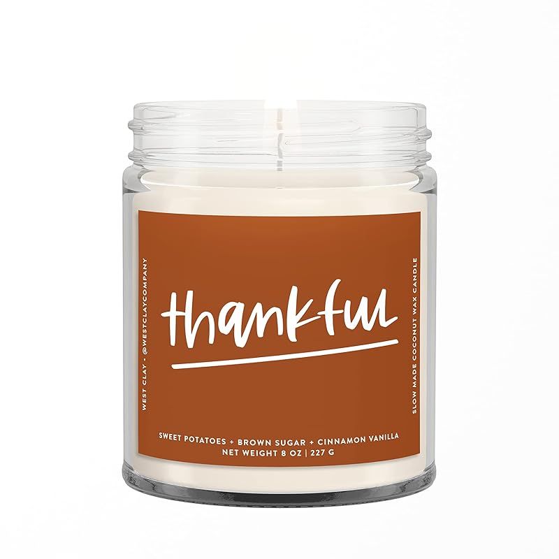 Thankful Candle | West Clay Company | Brown Sugar Sweet Potato Scented Soy Coconut Wax Nontoxic C... | Amazon (US)