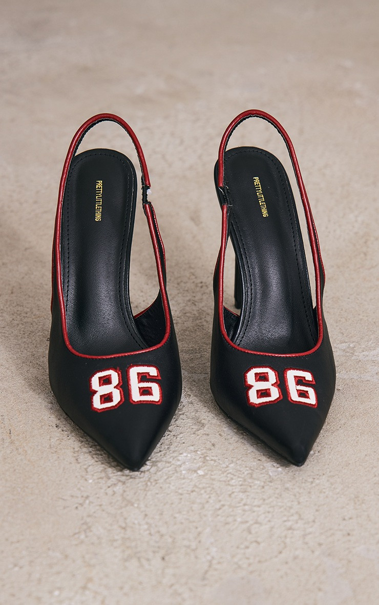 Black PU Contrast Racer Zip Sling Back Point Toe Court Heels | Pretty Little Thing (Australia & New Zealand)