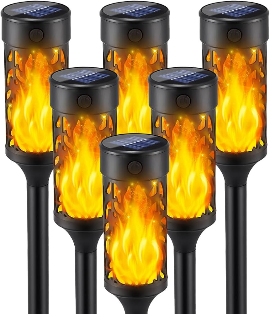 6Pcs Solar Lights Outdoor Waterproof, Solar Tiki Torches with Flickering Flame, Solar Lights for ... | Amazon (US)
