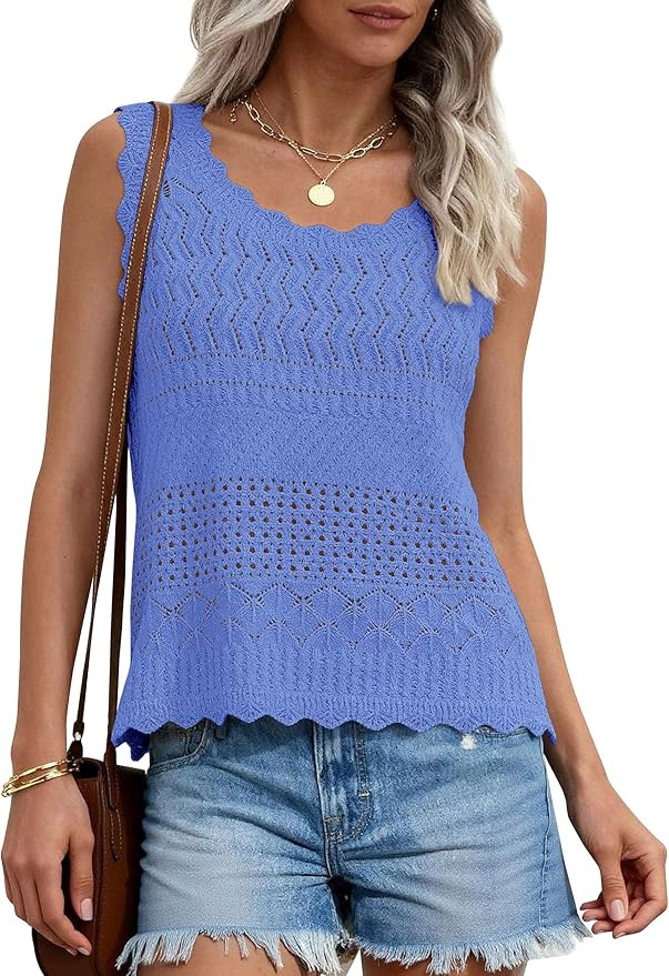 PRETTYGARDEN Womens Crochet Tank Tops 2026 Summer Spring Sleeveless Tops Cute Sweater Vest Trendy... | Amazon (US)