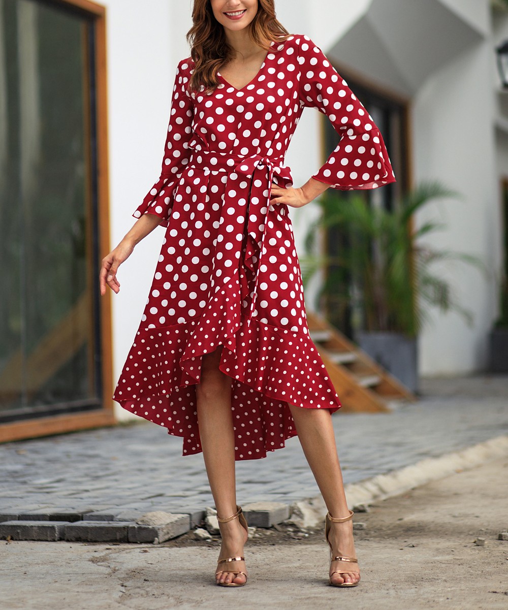 Red Polka Dot Ruffle Hi-Low Dress - Women | zulily