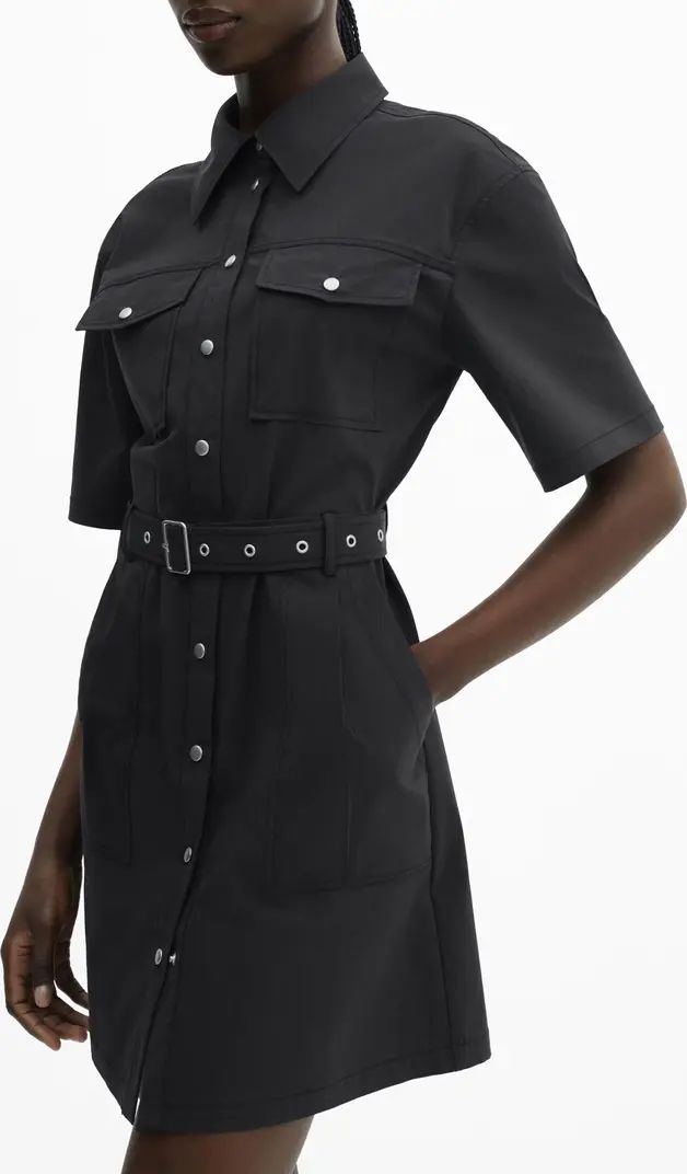MANGO Belted Shirtdress | Black Mini Dress | Black Dress Casual | Mango Dress | Nordstrom