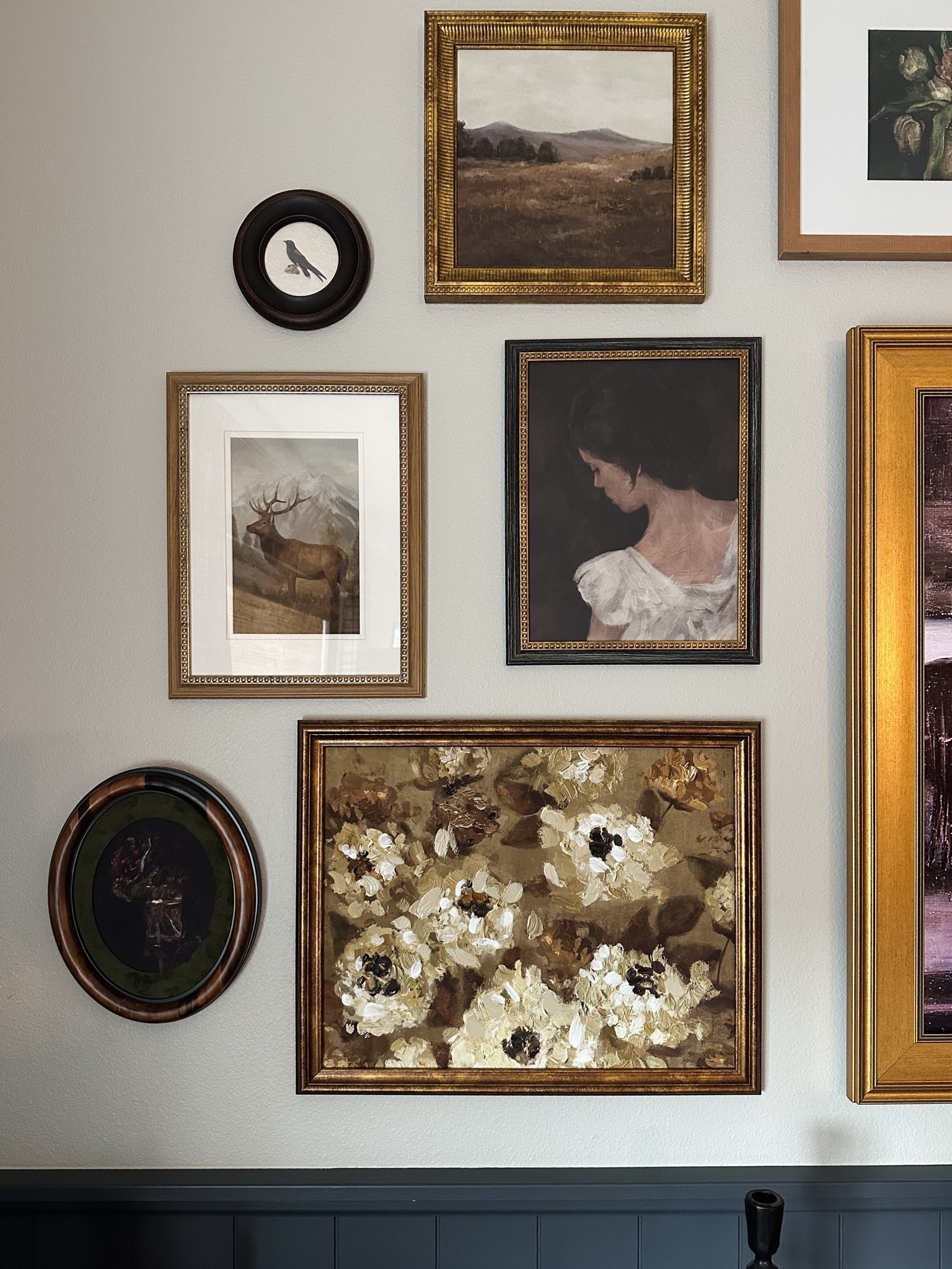Living room collected gallery wall!

Framed art, vintage inspired art, floral art, bird art, portrait art, brass framed art, wood framed art, affordable wall art

#LTKHome #LTKSeasonal