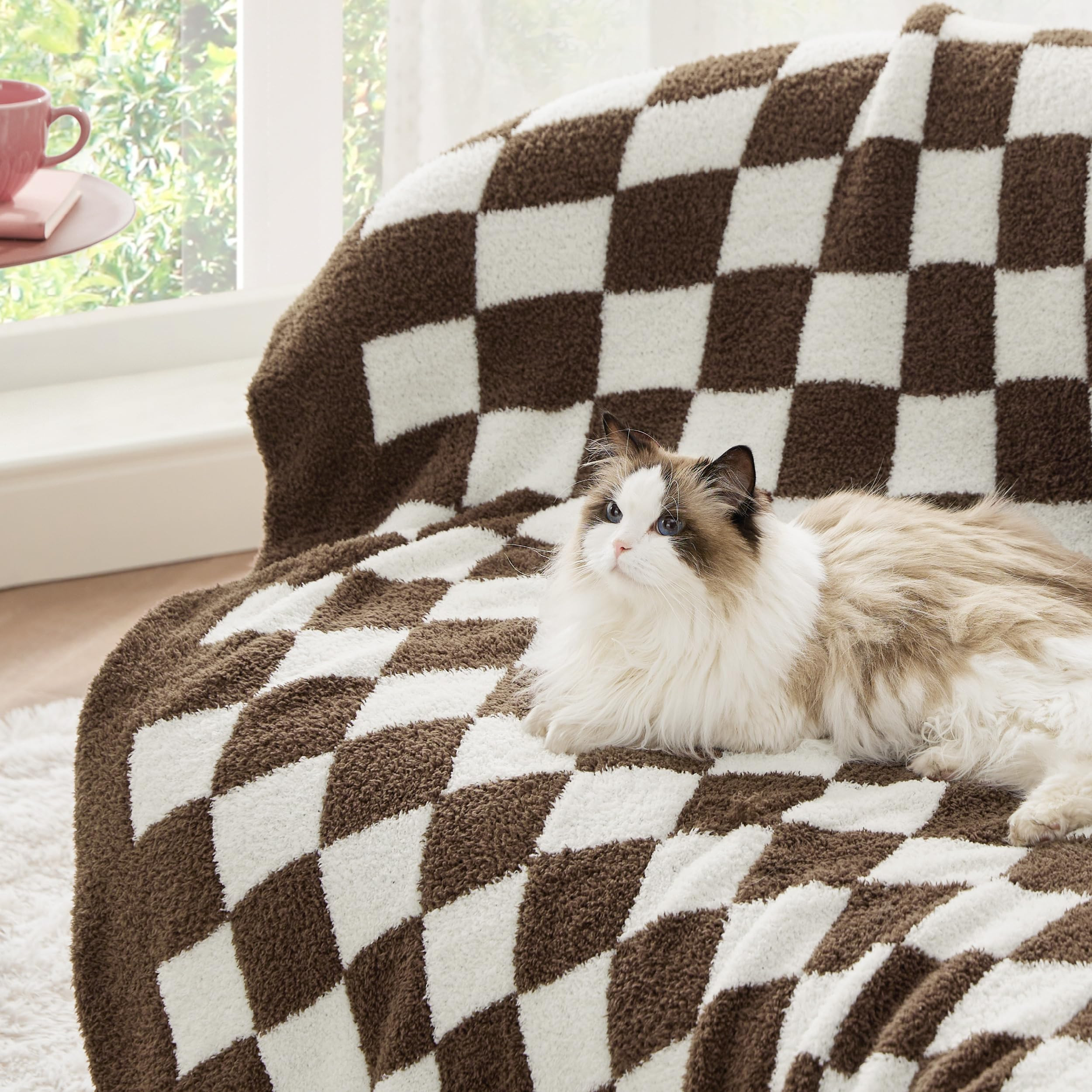 Bedsure Fall Checkered Throw Blanket for Couch - Gentlesoft, Cozy & Warm Knit Checkered Blanket, ... | Amazon (US)