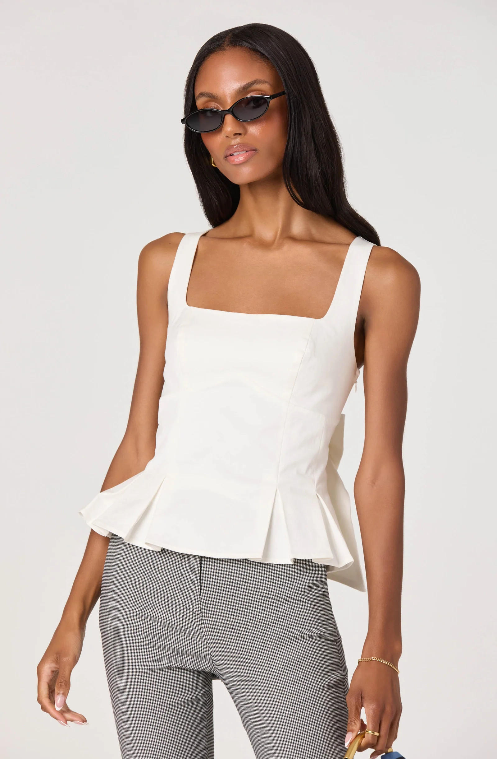Viki Bow-Back Peplum Top - White / S | ASTR The Label (US)