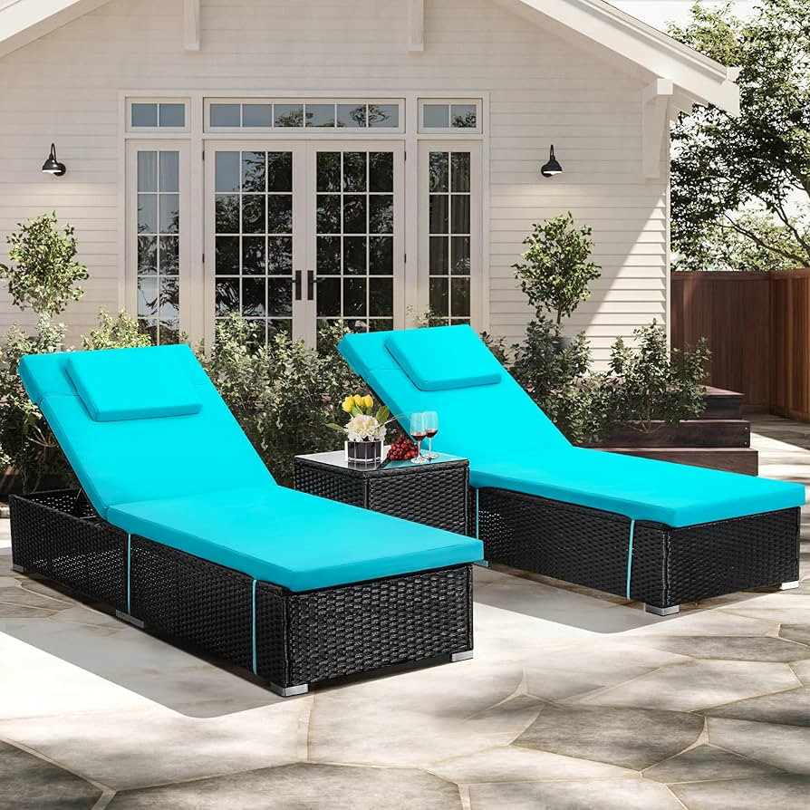 Outdoor Chaise Lounge Chairs, All-Weather Wicker Pool Lounge Chair Set of 2 with Side Table, Adju... | Amazon (US)