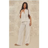 White Linen Look High Waisted Tailored Pant | PrettyLittleThing US