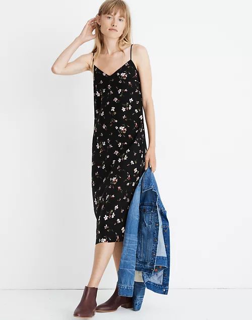 Silk Side-Slit Slip Dress in Backyard Blooms | Madewell