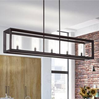 JONATHAN Y Anna 38.5 in. 5-Light Oil Rubbed Bronze Metal/Glass LED Pendant JYL7414A - The Home De... | The Home Depot