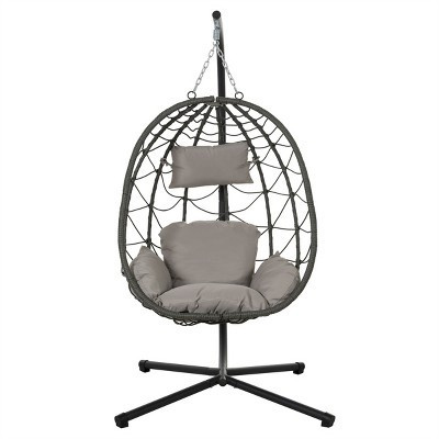 ELJGET Patio Hanging Egg Chair with Stand and Soft Cushion, Gray | Target