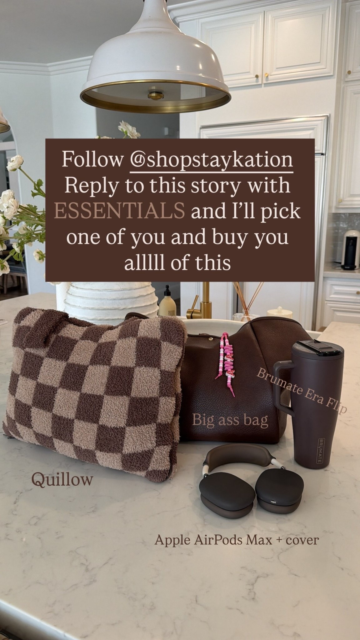 Who wants allll this??
Big ass bag
Brumate era flip
Fall quillow 
Apples AirPod Max
Headphones cover