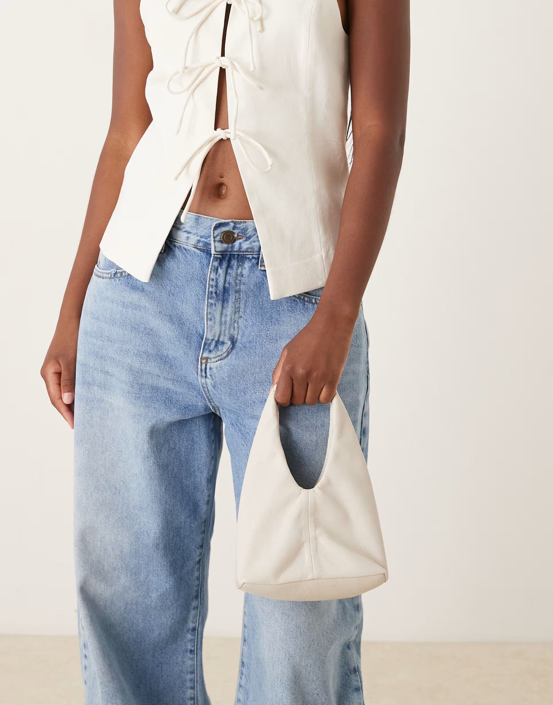 Mango faux leather slouchy bag with gold statement handle in cream | ASOS (Global)