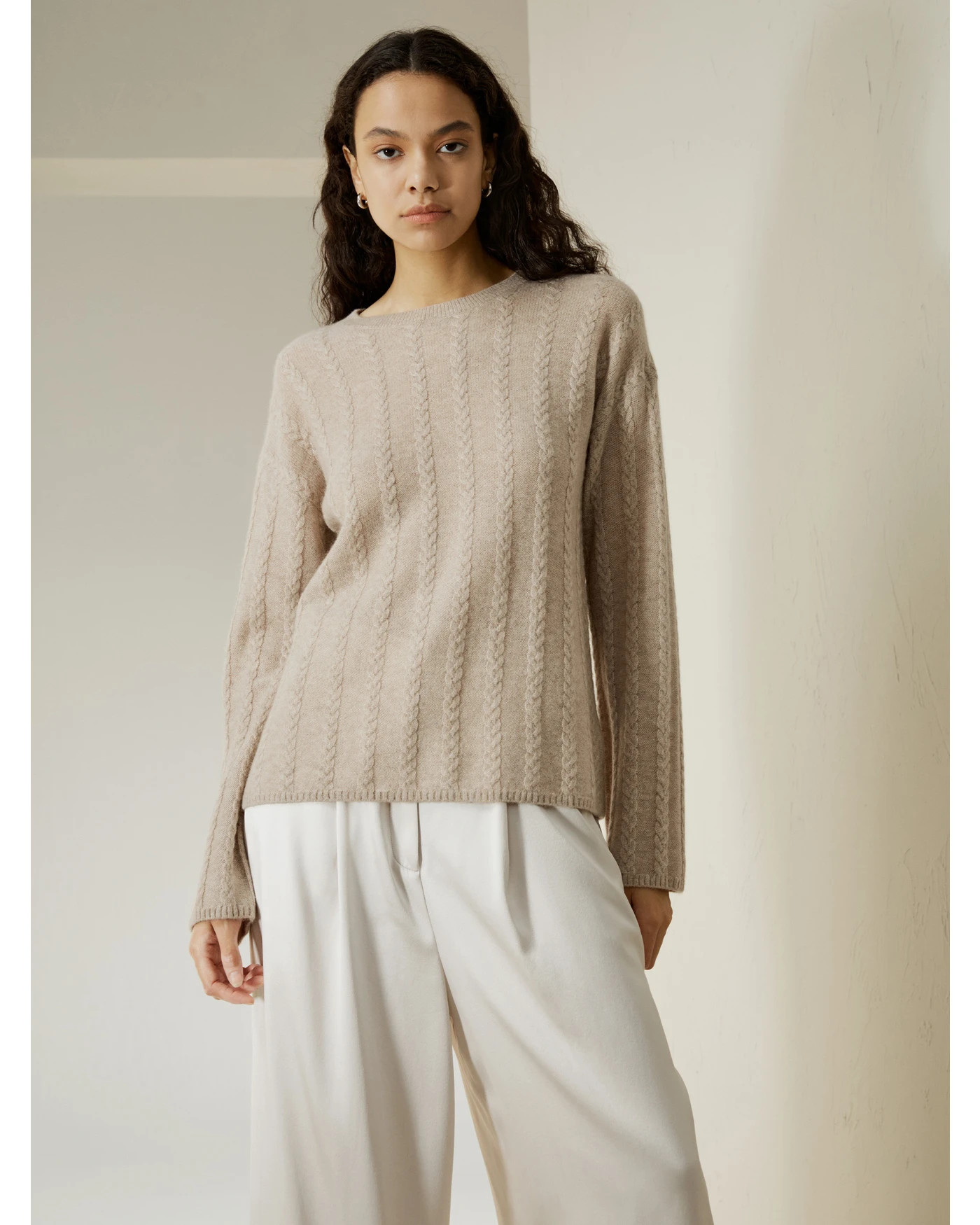 Semi-Sheer Cable-knit Baby Cashmere Sweater | LilySilk