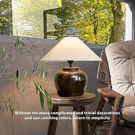 Amazon.com: COOBATG Black Ceramic Table Lamp Round Desk Lamp Rustic Gloss Lamp Body with Cream Fa... | Amazon (US)