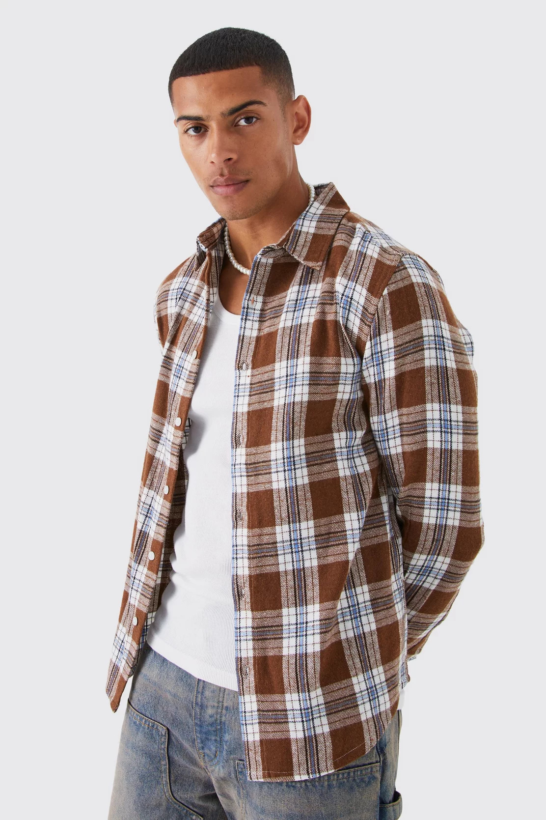 Long Sleeve Faded Check Shirt | boohooMAN (DE, IE & UK)
