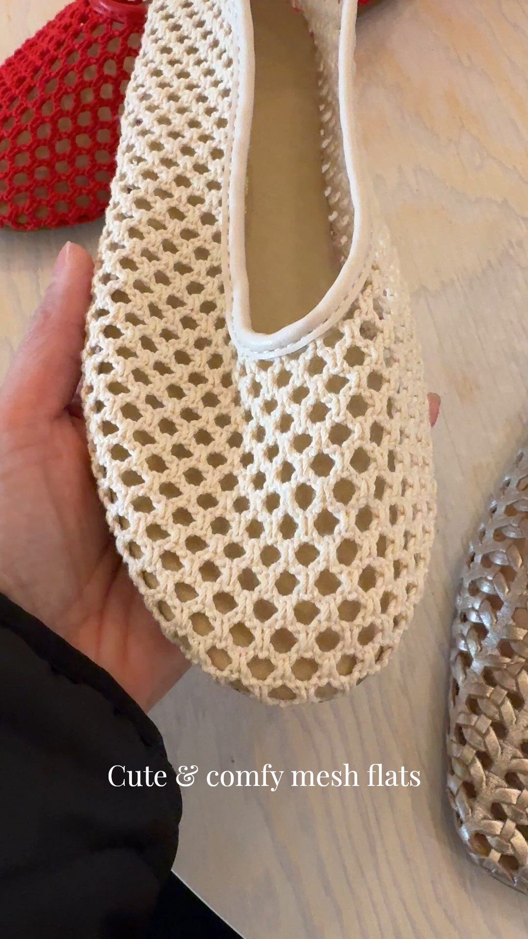 Spring outfit. Spring shoes. Spring break. Vacation  Ballet flats. Mesh flats. Mesh shoes. 
These are even cuter in person. Comfy and seem to be good quality for a delicate shoe. 
True to size. 
Footbed seems a bit cushiony. 
Also comes in red and dark brown. 


#LTKOver40 #LTKTravel