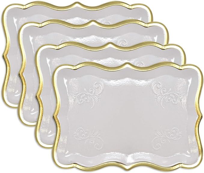 10 White Rectangle Trays with Gold Rim Border for Elegant Dessert Table Serving Parties 9" X 13" ... | Amazon (US)