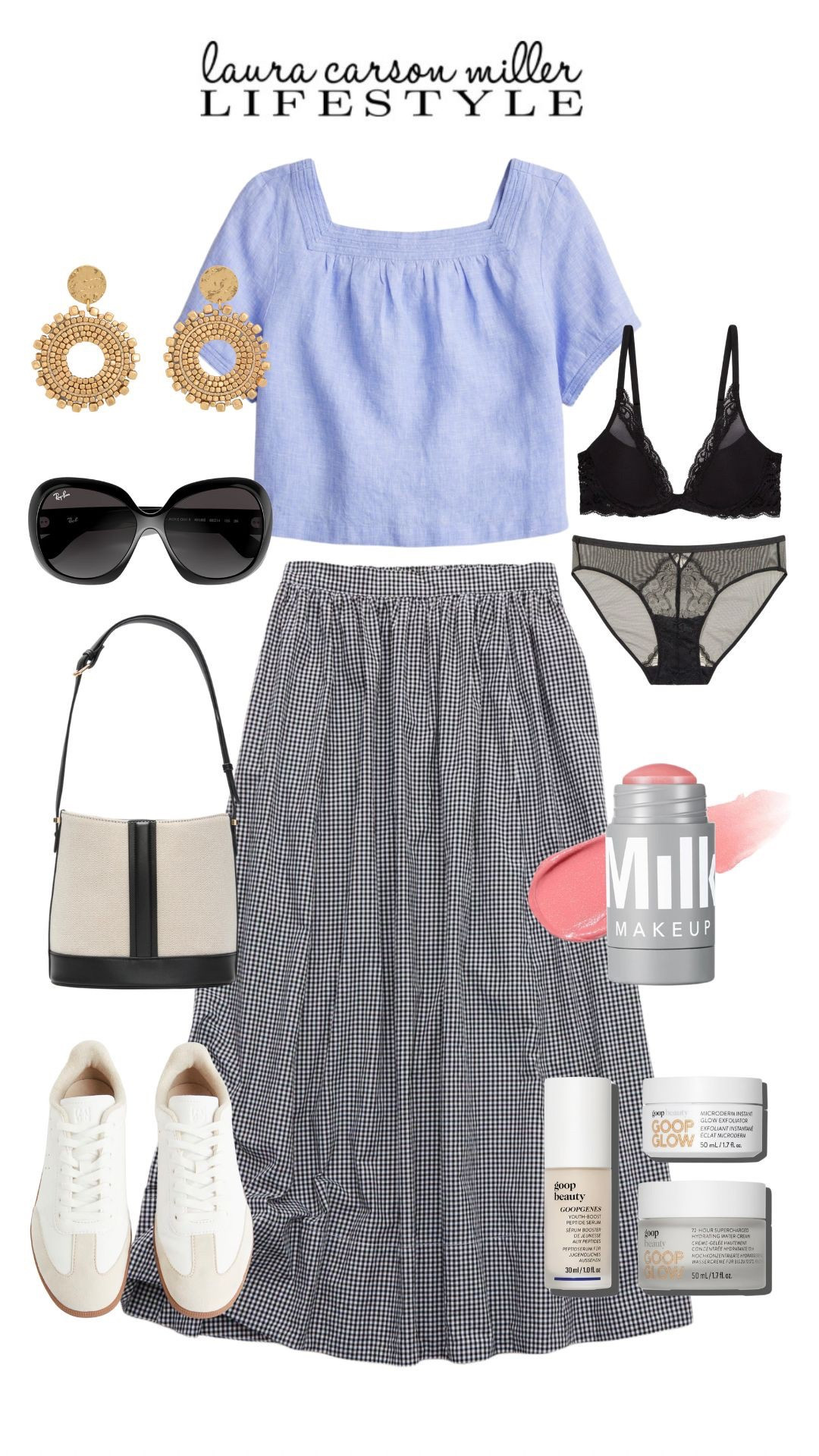 Versatile top and skirt look great together and can be worn with so many items you already have! Great skin care leads to low maintenance beauty - just a dab of blush on your cheeks and you are ready to go 💕
Laura Carson Miller, vacation outfit, maxi skirt, linen top, it bag, sneakers, bra and panties, goop, Gwyneth, gold earrings, spring fashion 

#LTKBeauty #LTKFindsUnder100 #LTKTravel