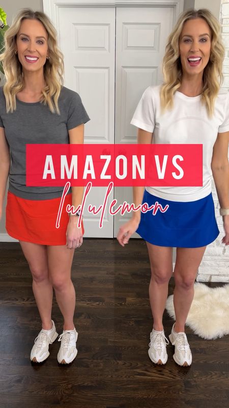 Amazon versus Lululemon pace skort and swiftly tech top. Amazon lululemon look for less!! This Amazon lululemon look for less squirt is really good! Looks so much like the original except for the plating in the back. I love this Amazon look for less work out top too! 

#LTKfit #LTKunder100 #LTKunder50