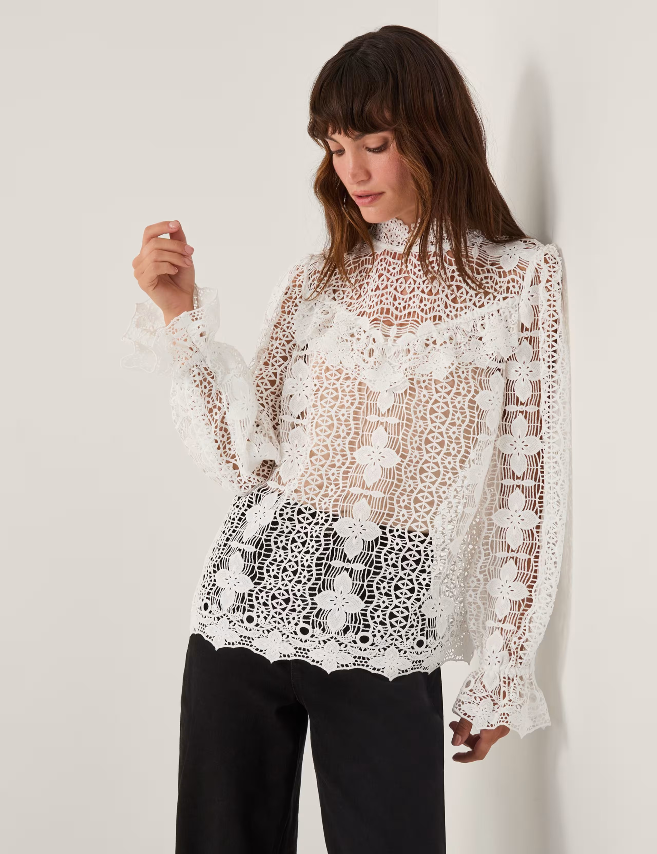 Sheer Lace Floral High Neck Blouse | Marks & Spencer (UK)