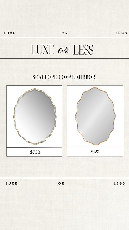 Luxe or Less - Scalloped Oval Mirror!

Gorgeous on either budget!

mirror, unique mirror, wall mirror, table mirror, wavy mirror, brass mirror, gold mirror, amazon finds, lulu & georgia, luxury home decor, affordable home decor, budget friendly home, budget friendly mirror, affordable mirror

#LTKhome