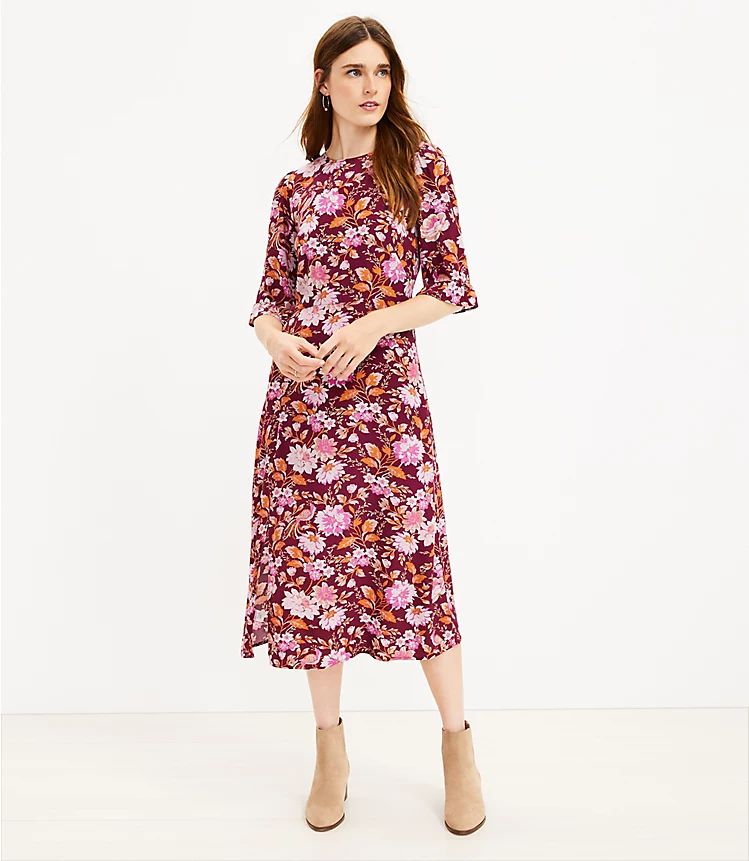 Floral Ruffle Sleeve Midi Dress | LOFT