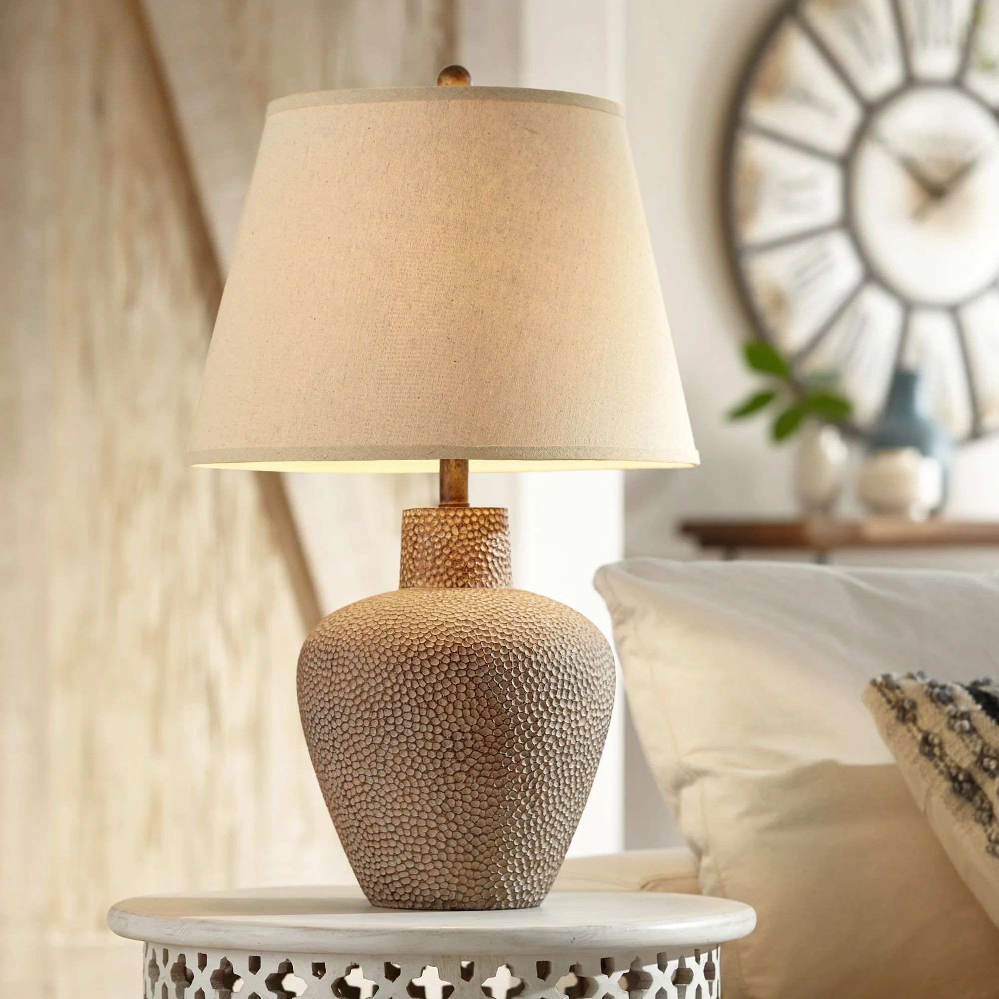 360 Lighting Bentley Rustic Farmhouse Table Lamp 29" Tall Brown Leaf Textured Hammered Pot Off Wh... | Walmart (US)