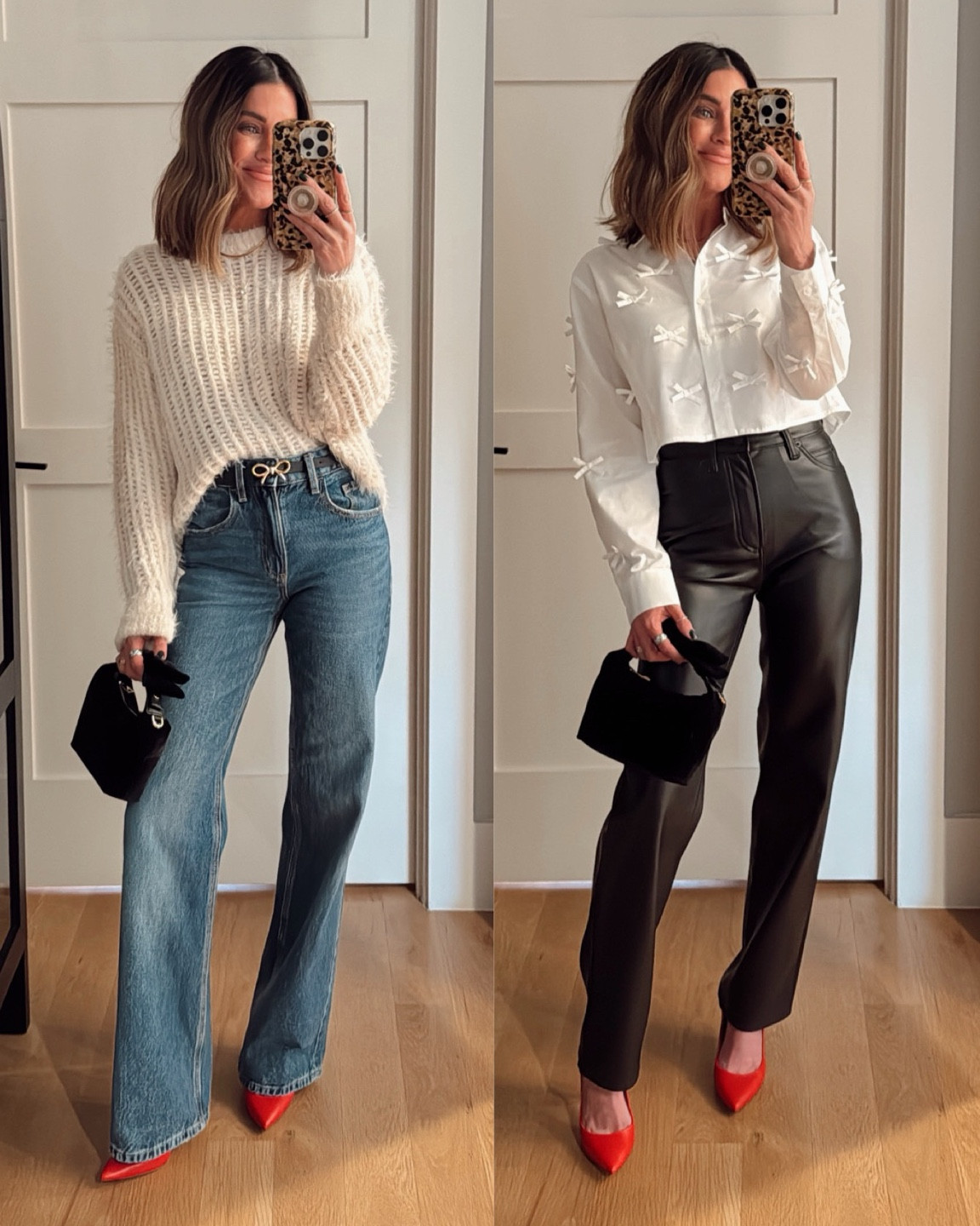 Holiday chic outfits from Target! 🎯 wearing a small in the sweater and xs in the button down. These faux leather pants are so flattering, and true to size! 

#LTKHoliday #LTKSaleAlert #LTKFindsUnder50