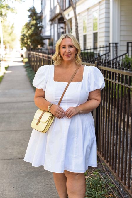 Every one needs a classic LWD and this one fits the bill! Puff sleeves with a square neck, and great length, you’ll be glad you grabbed this one 🤍

I am obsessed with the fit, available XS-3X!

Also did you eye my new designer bag?! She’s butter yellow, and an absolute beaut 🤩 I got her on sale!