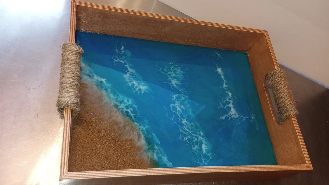 Ocean waves resin tray with real sand | Etsy (US)