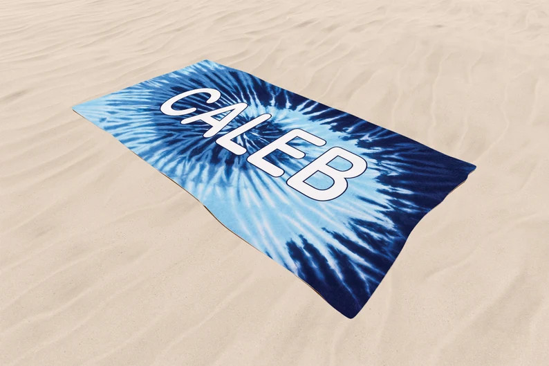 Boys Beach Towels Personalized, Kids Beach Towel with Name, Blue Tie Dye Custom Pool Towel | Etsy (US)