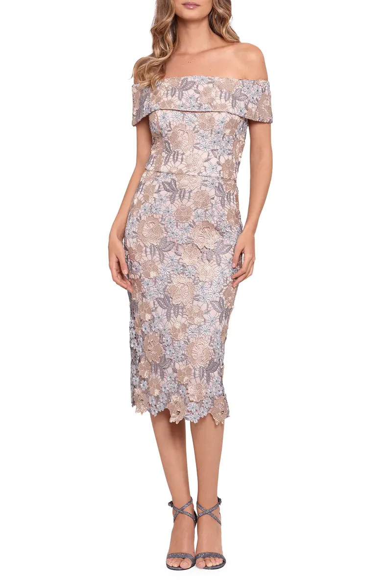 Xscape Off the Shoulder Embroidered Lace Cocktail Dress | Nordstrom | Nordstrom