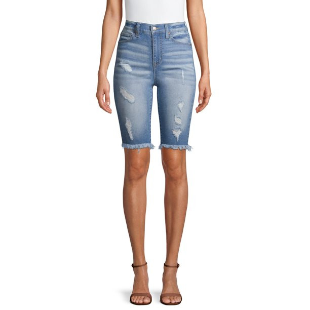 No Boundaries Juniors' Biker Distressed Bermuda Shorts | Walmart (US)