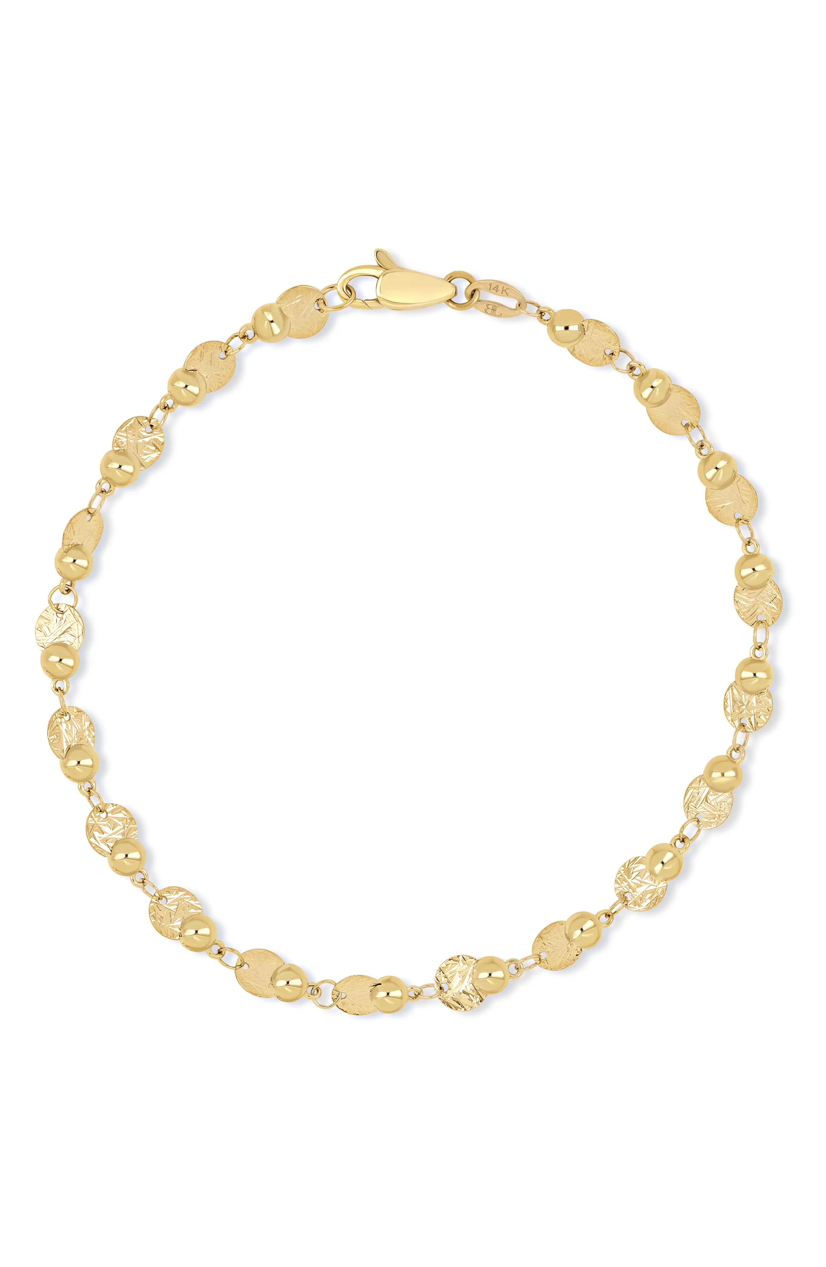 14K Gold Textured Disc Bead Chain Bracelet (Women) | Nordstrom | Nordstrom