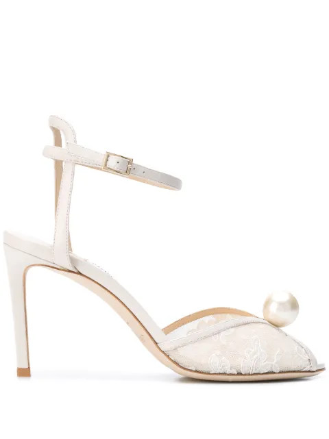 JIMMY CHOO Sacora 85mm pearl-embellished Sandals - Farfetch | Farfetch Global
