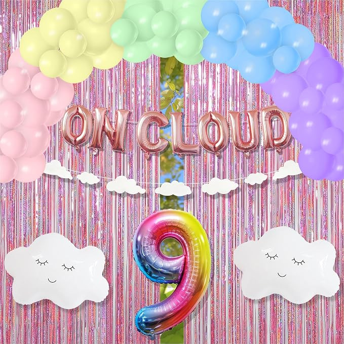 On Cloud 9 Birthday Decorations for Girls,Rainbow Balloon Arch,White Cloud themed banners and bal... | Amazon (US)