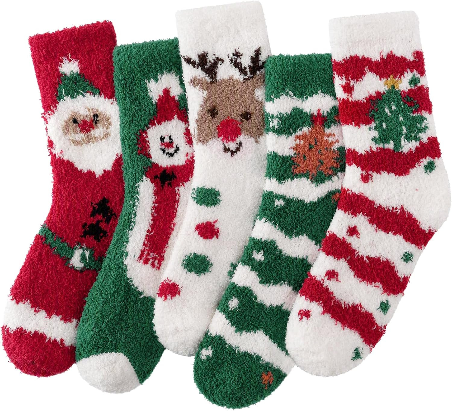 Fuzzy Socks, 5 Pairs Cute Chirstmas Fuzzy Socks for Women Gifts | Amazon (US)
