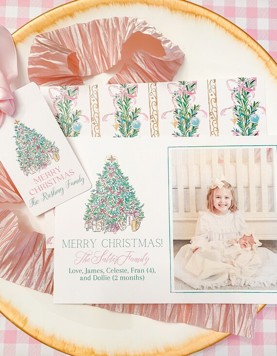 Watercolor Christmas Cards Bows / Greenery - Etsy | Etsy (US)