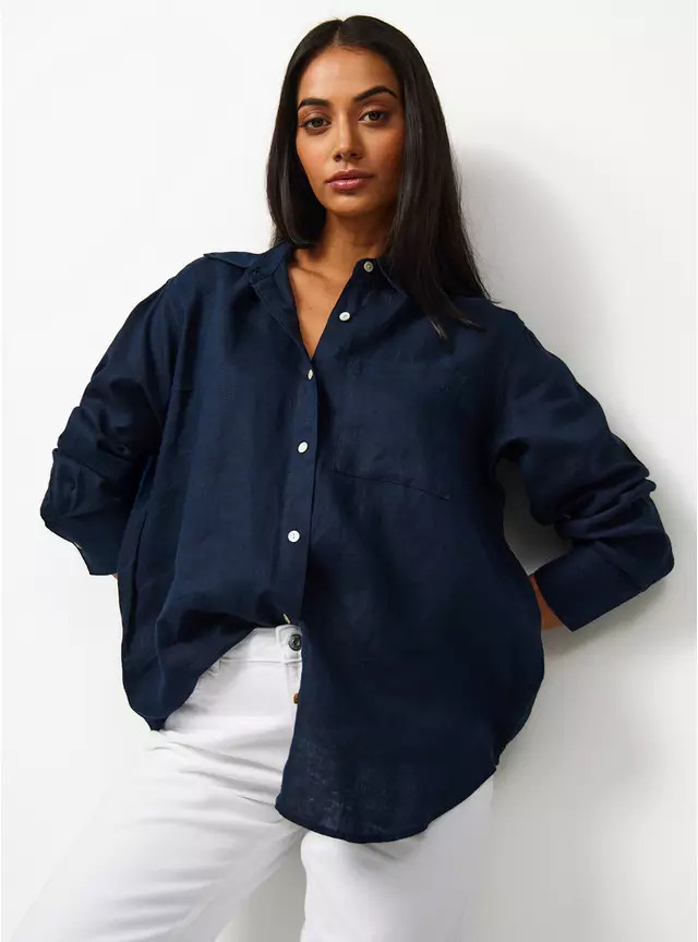 Navy Pure Linen Shirt 22 | Tu Clothing