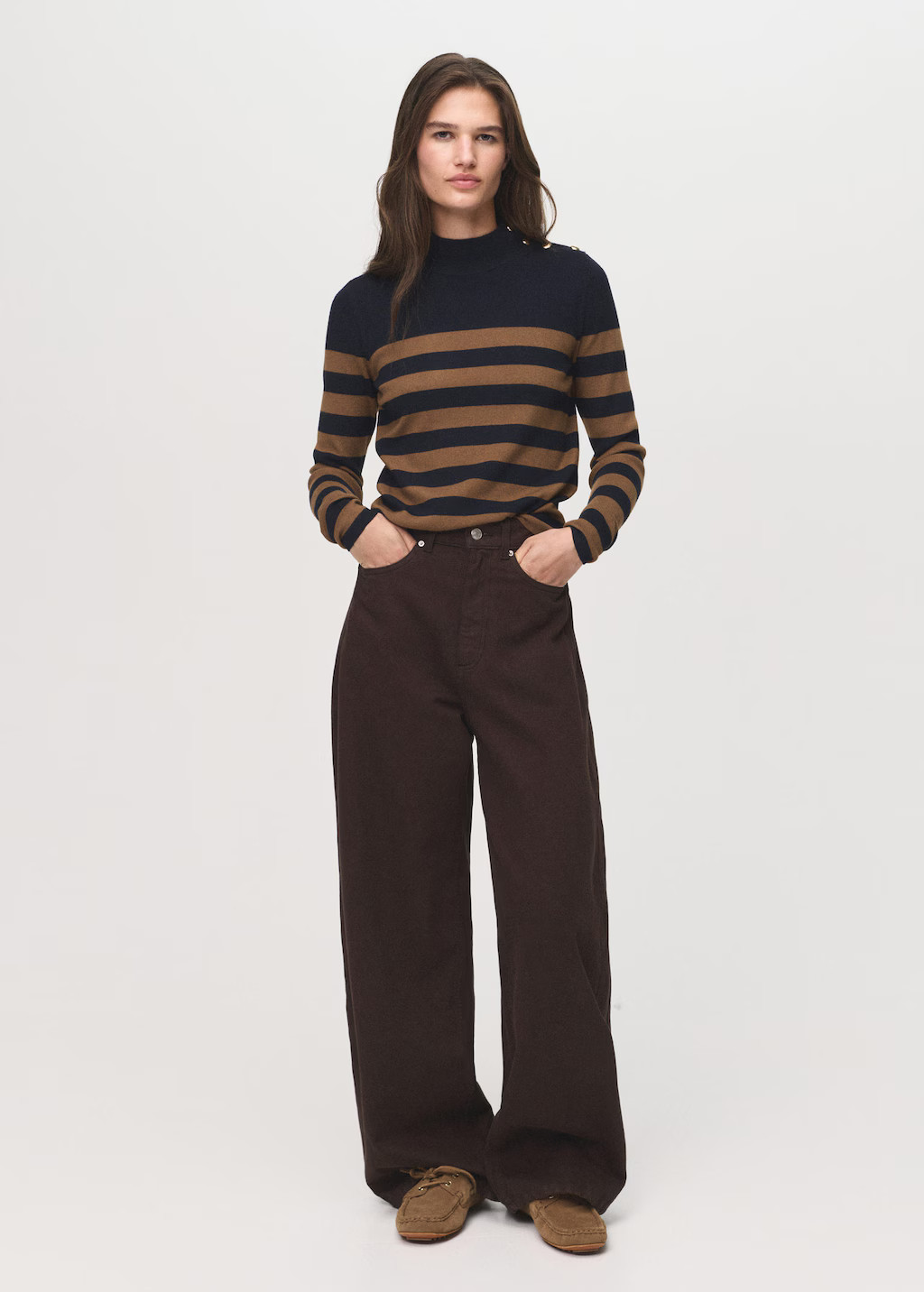 Perkins-neck sweater with button tobacco brown - Woman - M - MANGO | Mango (US/MX/AU)