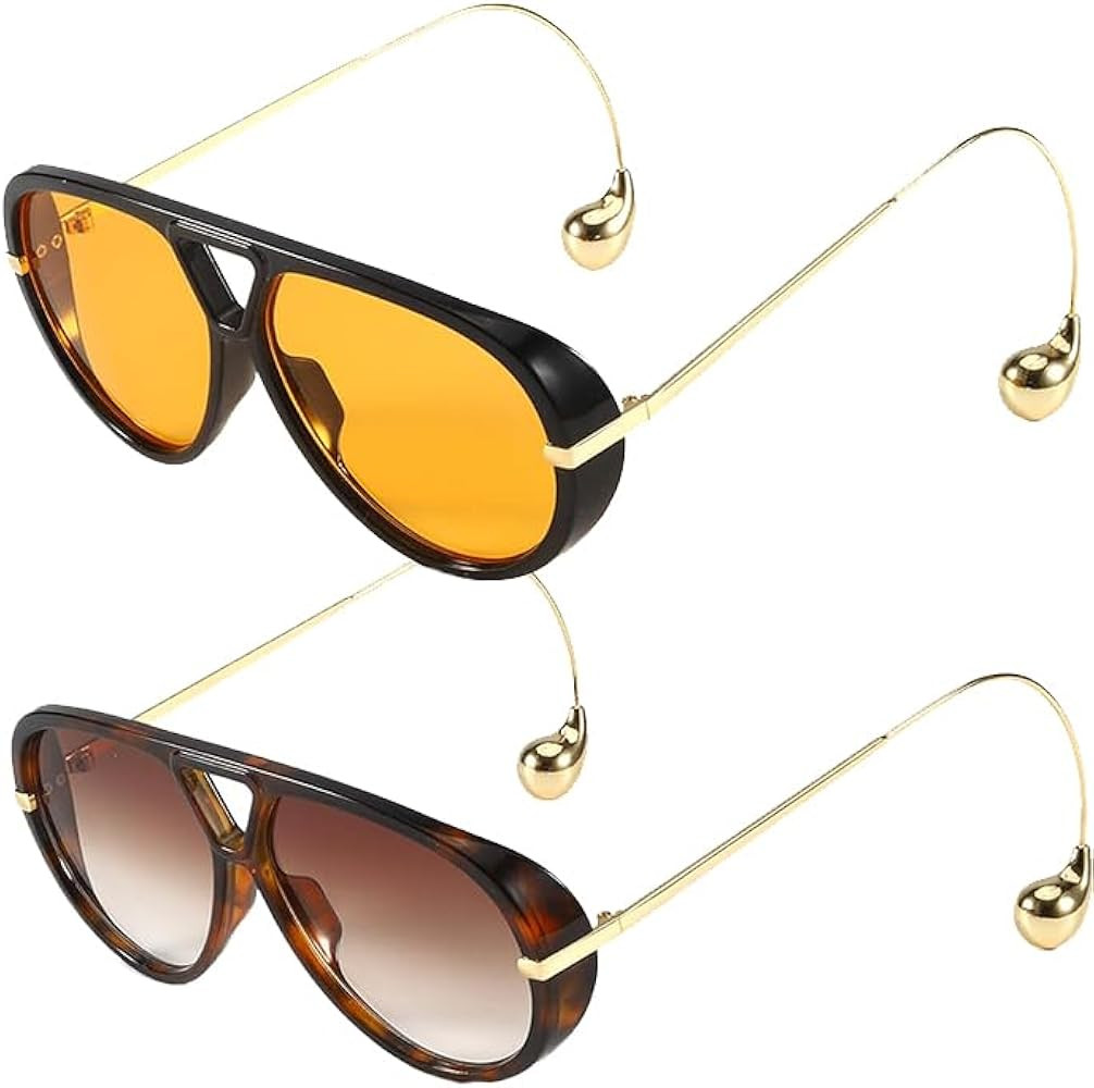 2025Designer Oversized Aviator Sunglasses for Women with Double Bridge and Earrings(Includes Pouc... | Amazon (US)