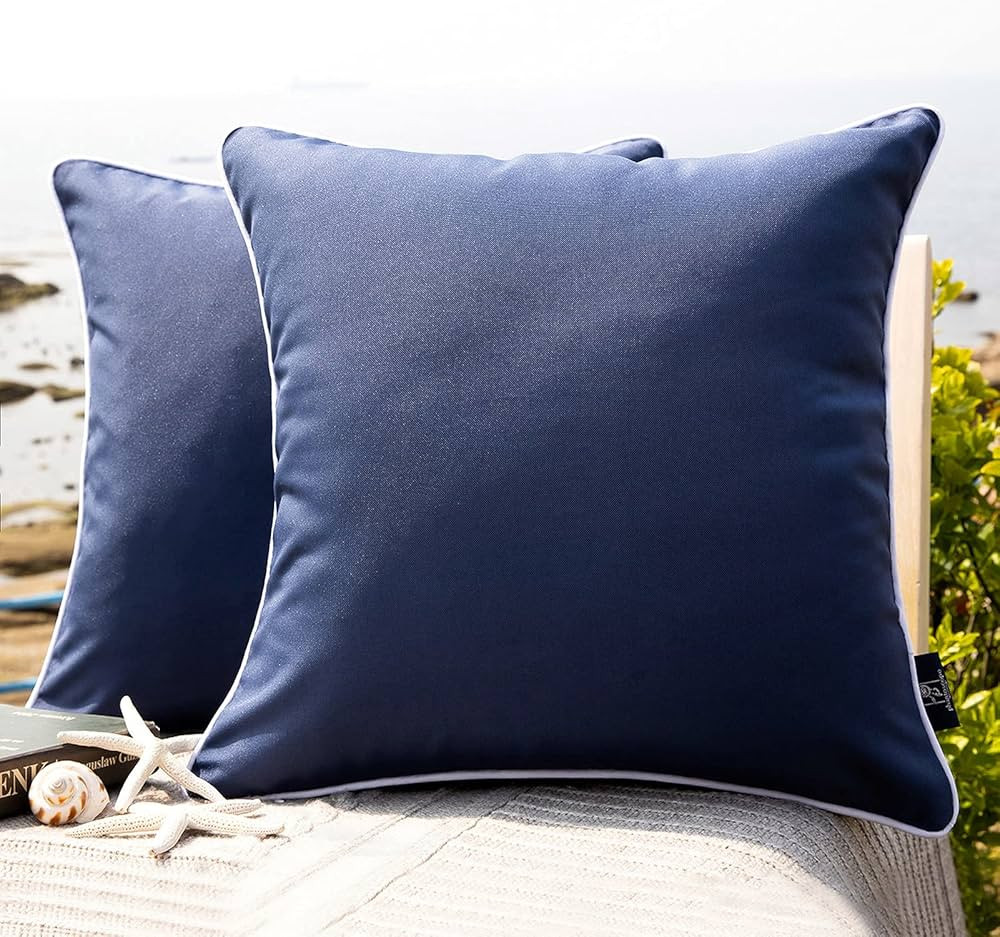 Phantoscope Pack of 2 Outdoor Waterproof Solid Throw Decorative Pillow Cover Decorative Square Outdoor Pillows Cushion Case Patio Pillows for Couch Tent Sunbrella (20''x20'', Dark Blue) | Amazon (US)