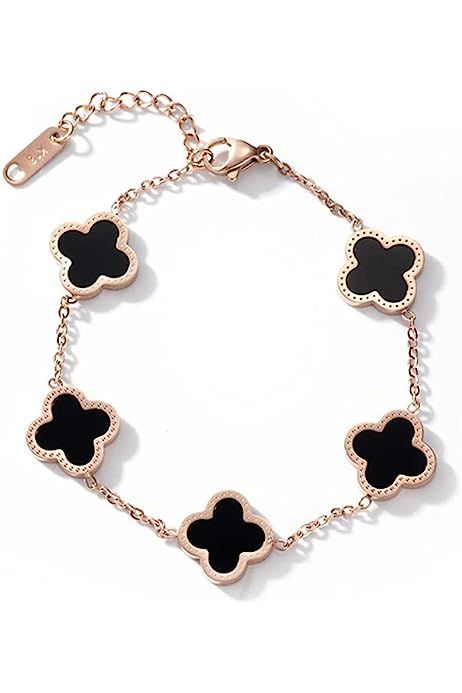 Four-Leaf Clover Jewelry Set, Gold Plated Titanium Steel Necklace Stud Earrings Bracelet Dainty Enam | Amazon (UK)