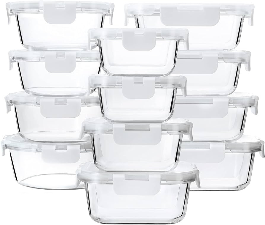 M MCIRCO 24-Piece Glass Food Storage Containers with Upgraded Snap Locking Lids,Glass Meal Prep C... | Amazon (US)